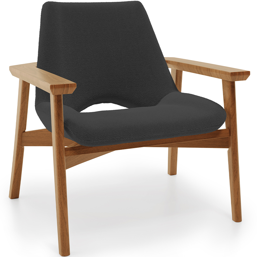 Kit 02 Poltronas Decorativa Para Sala de Estar Living Base Madeira Becker L02 Bouclê Preto - Lyam Decor