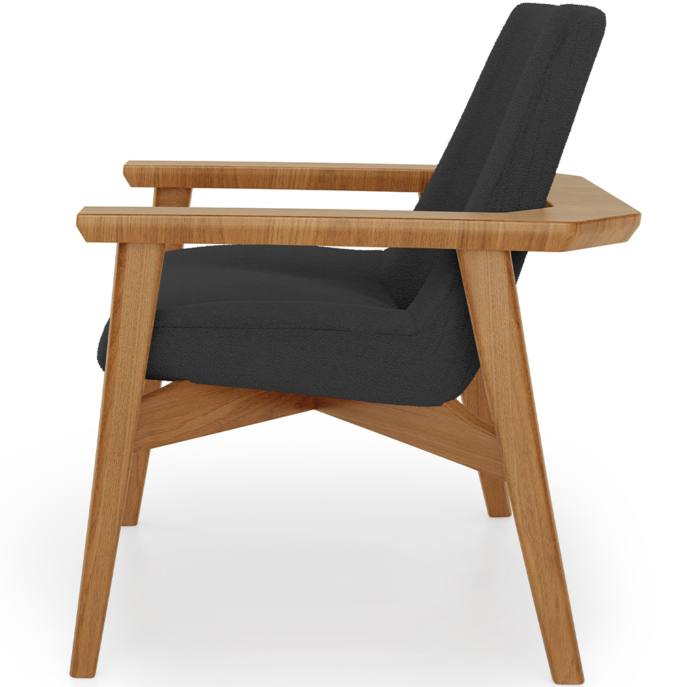 Kit 02 Poltronas Decorativa Para Sala de Estar Living Base Madeira Becker L02 Bouclê Preto - Lyam Decor