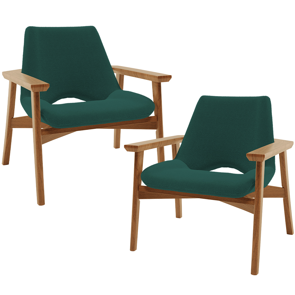 Kit 02 Poltronas Decorativa Para Sala de Estar Living Base Madeira Becker L02 Bouclê Verde - Lyam Decor
