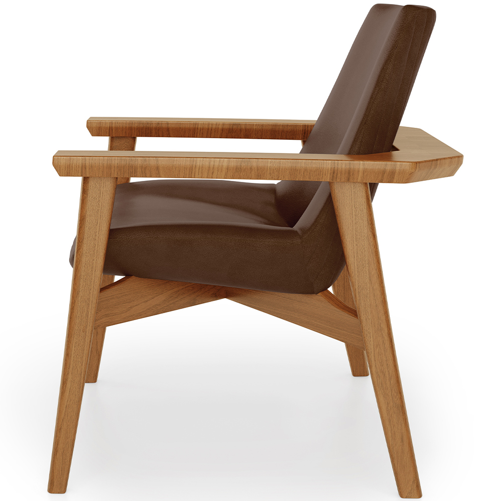 Kit 02 Poltronas Decorativa Para Sala de Estar Living Base Madeira Becker L02 Couríssimo Marrom - Lyam Decor
