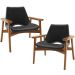Kit 02 Poltronas Decorativa Para Sala de Estar Living Base Madeira Becker L02 Couríssimo Preto - Lyam Decor