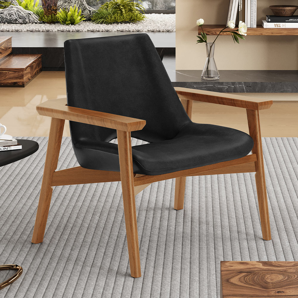 Kit 02 Poltronas Decorativa Para Sala de Estar Living Base Madeira Becker L02 Couríssimo Preto - Lyam Decor
