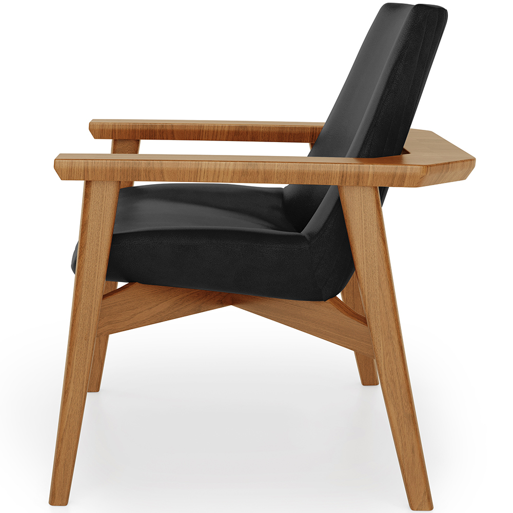 Kit 02 Poltronas Decorativa Para Sala de Estar Living Base Madeira Becker L02 Couríssimo Preto - Lyam Decor
