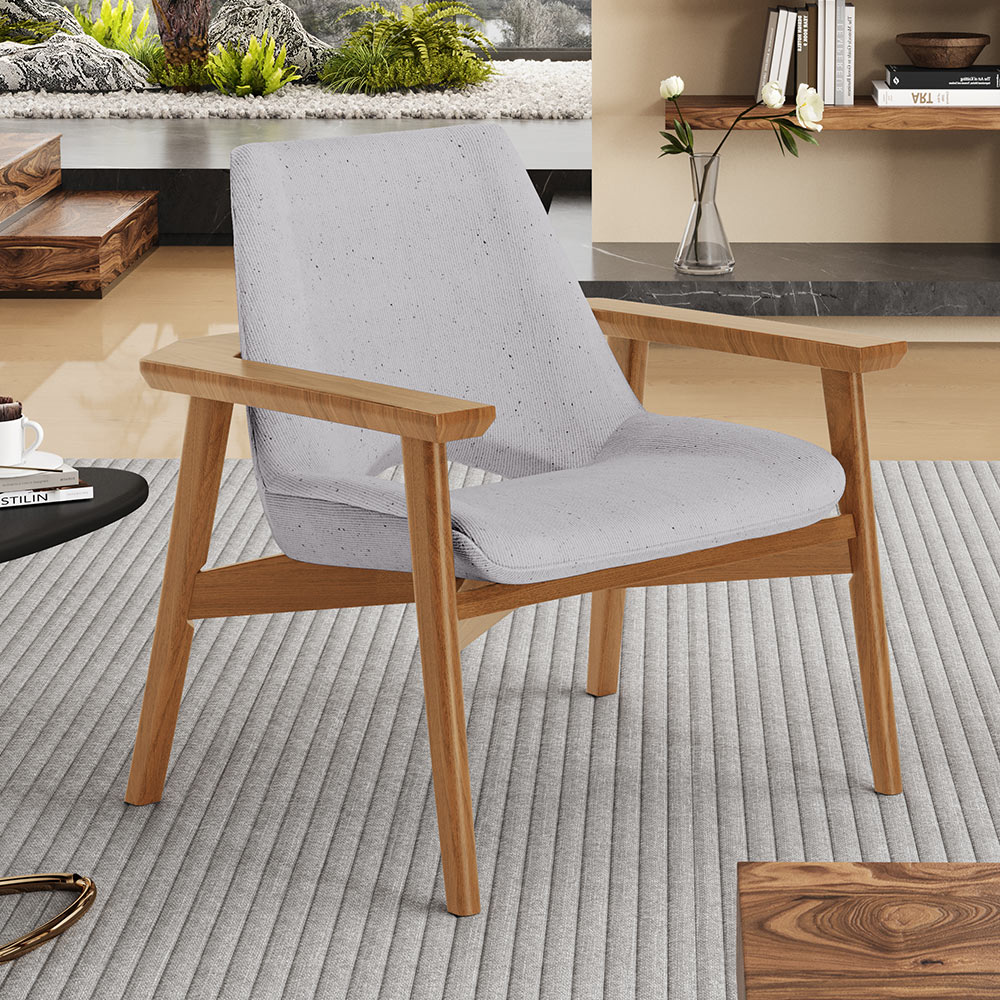 Kit 02 Poltronas Decorativa Para Sala de Estar Living Base Madeira Becker L02 Linho Cinza - Lyam Decor