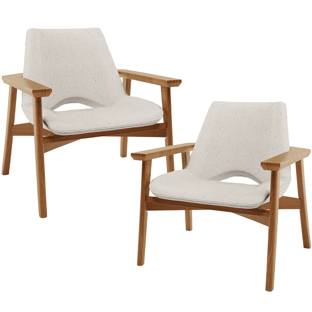 Kit 02 Poltronas Decorativa Para Sala de Estar Living Base Madeira Becker L02 Linho Cru - Lyam Decor