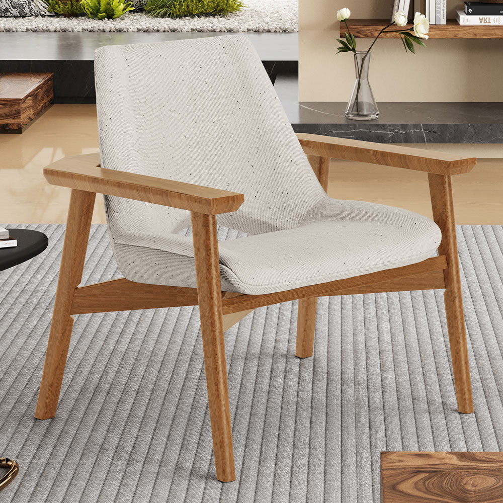 Kit 02 Poltronas Decorativa Para Sala de Estar Living Base Madeira Becker L02 Linho Cru - Lyam Decor