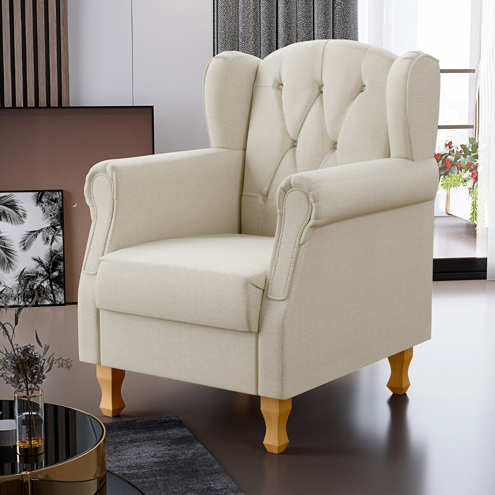 Kit 02 Poltronas Decorativa Para Sala de Estar Yara P02 Linho Champagne - Lyam Decor