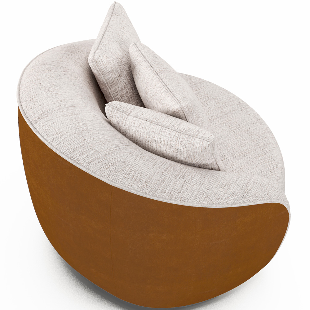 Kit 02 Poltronas Decorativa Sala Base Giratória Witta M03 Couríssimo Whisky Linho Bege - Lyam Decor