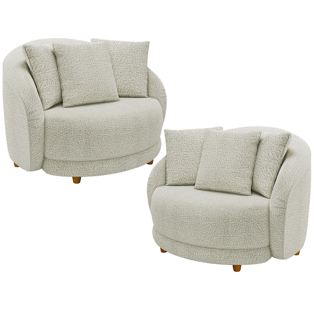 Kit 02 Poltronas Decorativa Sala De Estar Base Fixa De Madeira Witta M03 Bouclê Bege Claro - Lyam Decor
