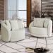 Kit 02 Poltronas Decorativa Sala De Estar Base Fixa De Madeira Witta M03 Bouclê Bege Claro - Lyam Decor