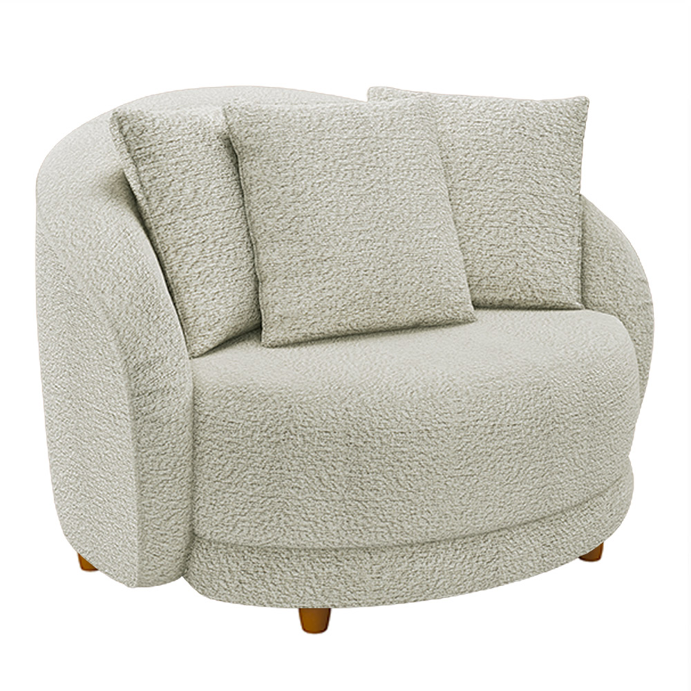 Kit 02 Poltronas Decorativa Sala De Estar Base Fixa De Madeira Witta M03 Bouclê Bege Claro - Lyam Decor