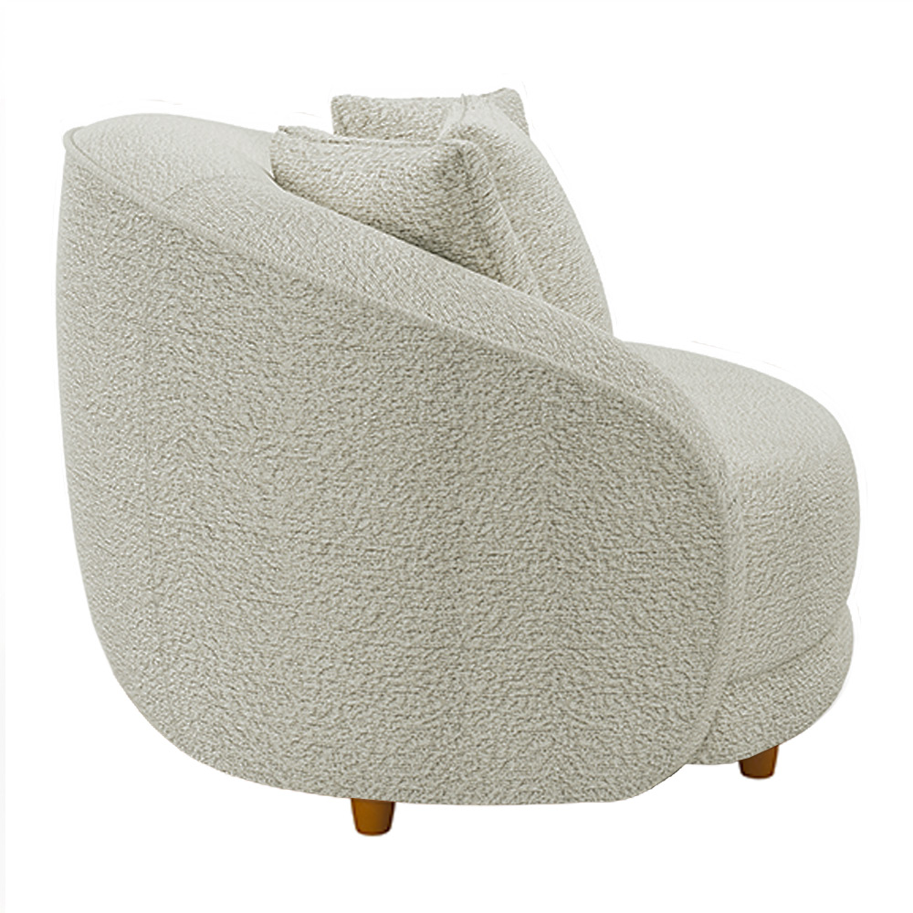 Kit 02 Poltronas Decorativa Sala De Estar Base Fixa De Madeira Witta M03 Bouclê Bege Claro - Lyam Decor