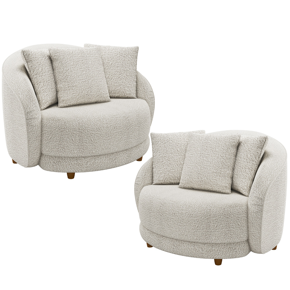 Kit 02 Poltronas Decorativa Sala De Estar Base Fixa De Madeira Witta M03 Bouclê Branco - Lyam Decor