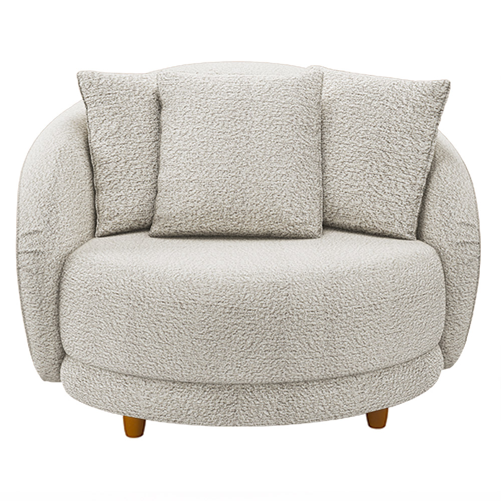 Kit 02 Poltronas Decorativa Sala De Estar Base Fixa De Madeira Witta M03 Bouclê Branco - Lyam Decor