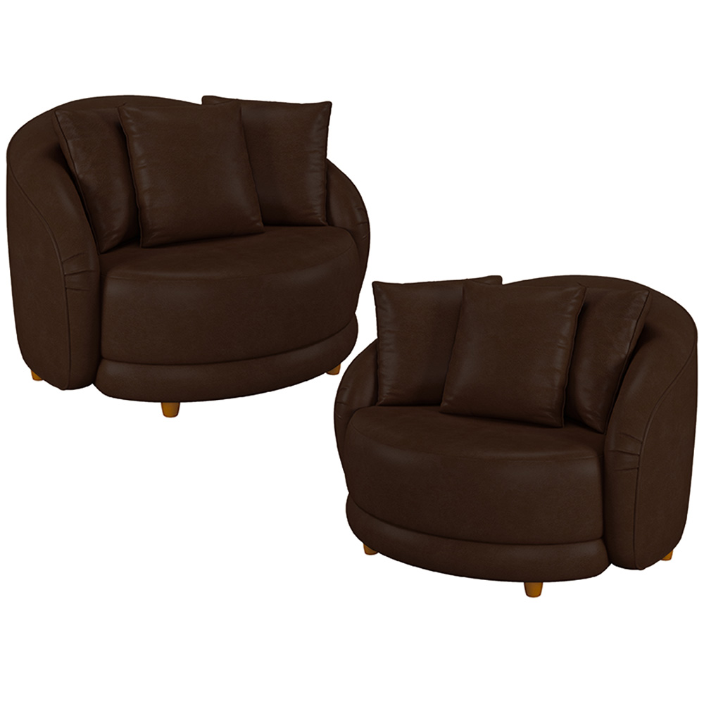 Kit 02 Poltronas Decorativa Sala De Estar Base Fixa De Madeira Witta M03 Corano Marrom - Lyam Decor