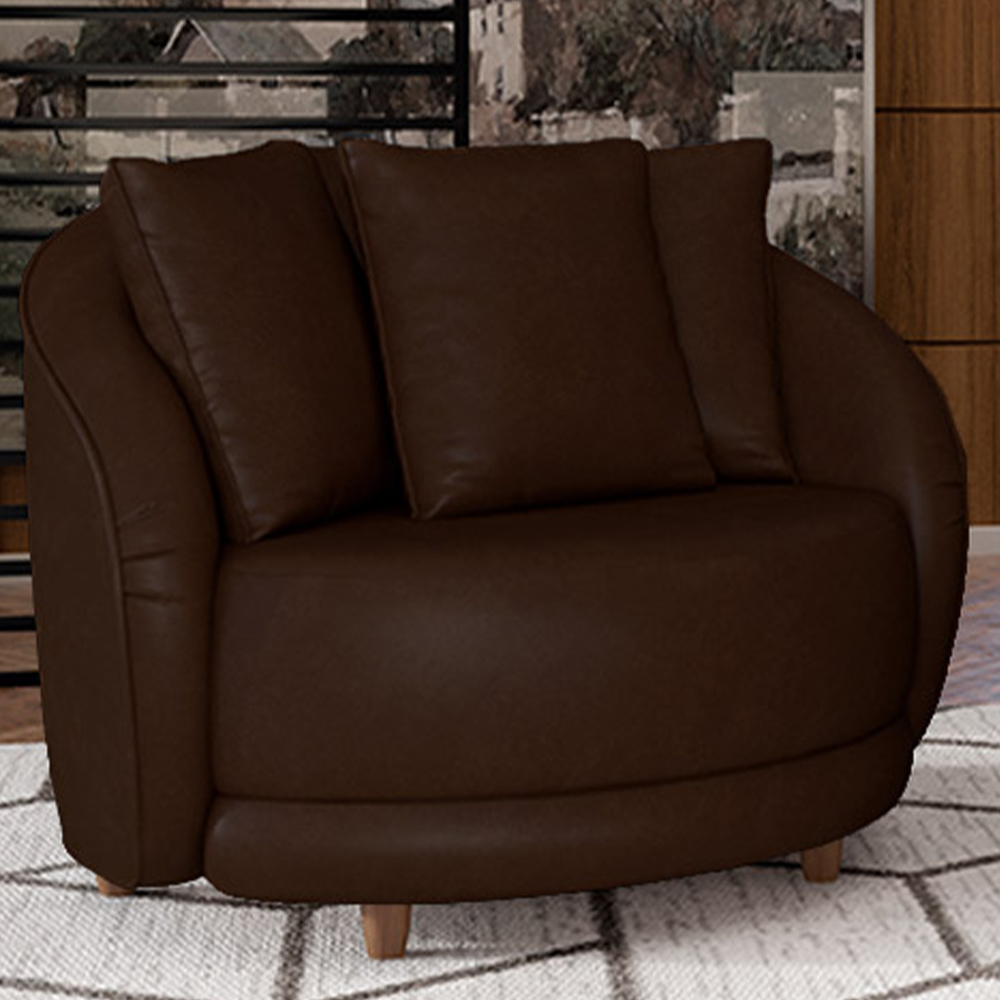 Kit 02 Poltronas Decorativa Sala De Estar Base Fixa De Madeira Witta M03 Corano Marrom - Lyam Decor
