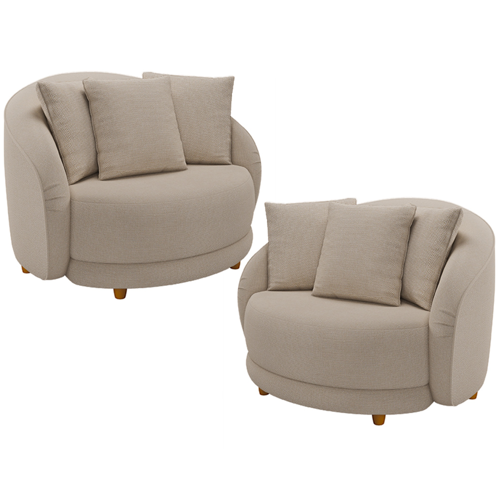 Kit 02 Poltronas Decorativa Sala De Estar Base Fixa De Madeira Witta M03 Linho Cru - Lyam Decor