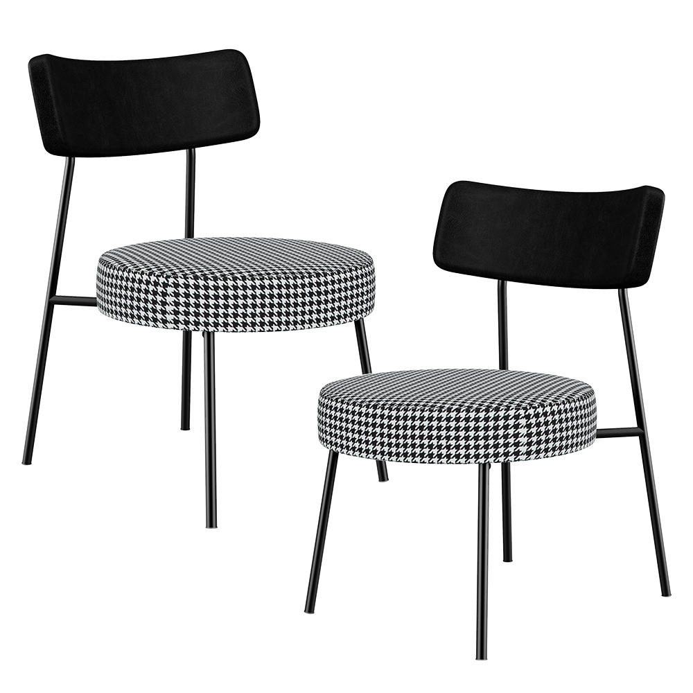 Kit 02 Poltronas Decorativa Sala De Estar Fixa Londres L02 Couríssimo Preto Pied Poule - Lyam Decor