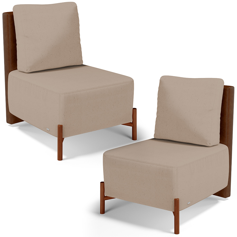 Kit 02 Poltronas Decorativa Sala Estar Living Hungria L02 Couríssimo Marrom Linho Bege Escuro - Lyam