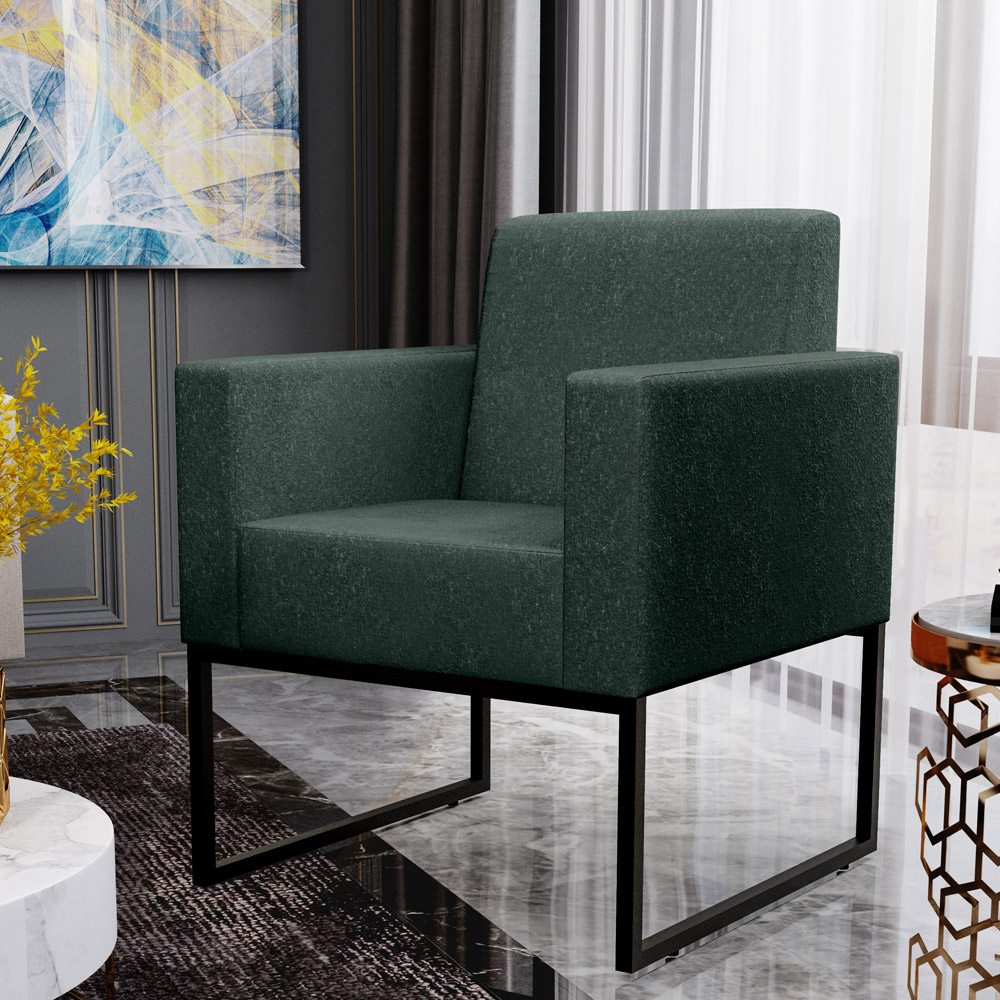 Kit 02 Poltronas Decorativa Sala Recepção Base Fixa De Metal Helô L02 Linho Verde Musgo - Lyam Decor