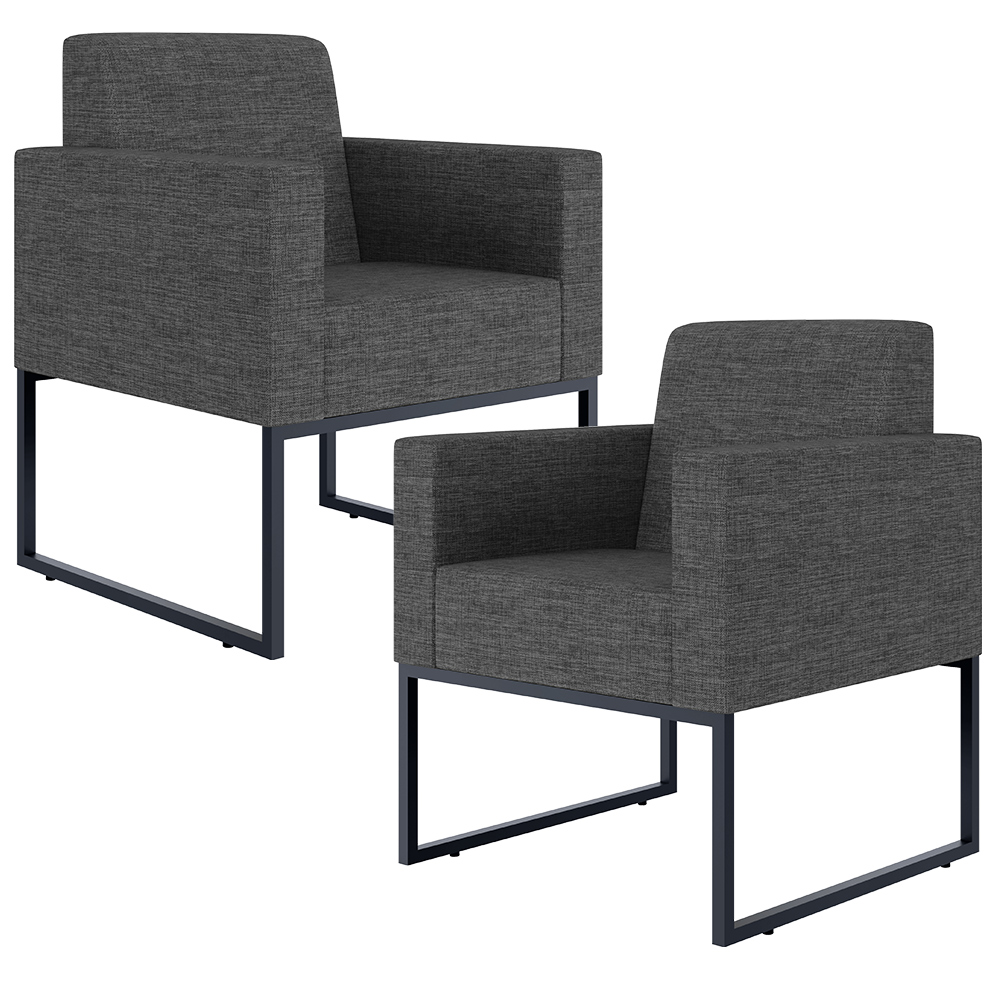 Kit 02 Poltronas Decorativa Sala e Recepção Base Fixa Metal Helô L02 Linho Cinza Escuro - Lyam Decor