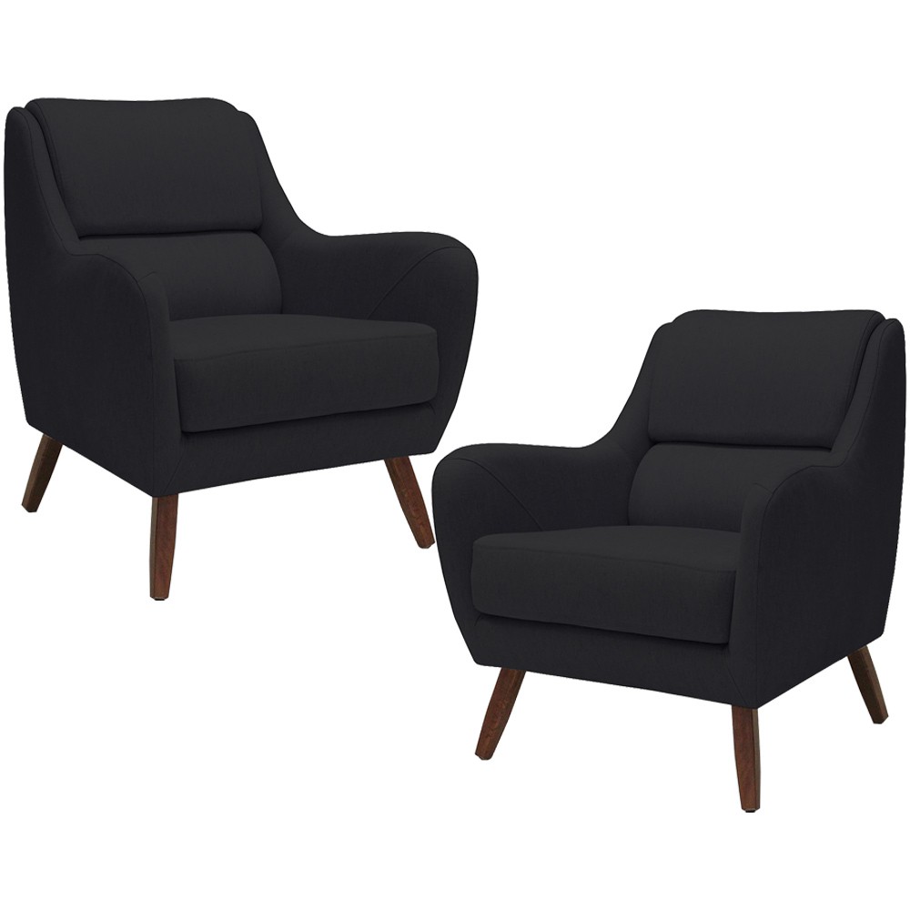 Kit 02 Poltronas Decorativa de Sala de Estar e Recepção Gooby D02 Veludo Preto C-300 - Lyam Decor