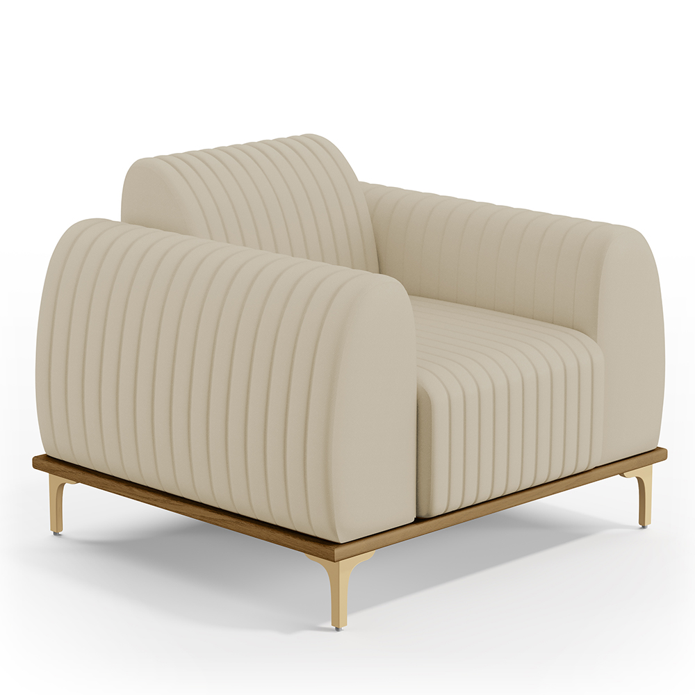 Kit 02 Poltronas Decorativas Base De Madeira Com Pés D'Ouro Molino D02 Corano Bege C-26 - Lyam Decor