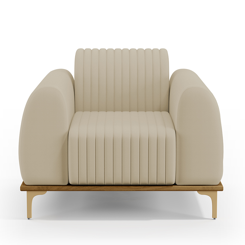 Kit 02 Poltronas Decorativas Base De Madeira Com Pés D'Ouro Molino D02 Corano Bege C-26 - Lyam Decor