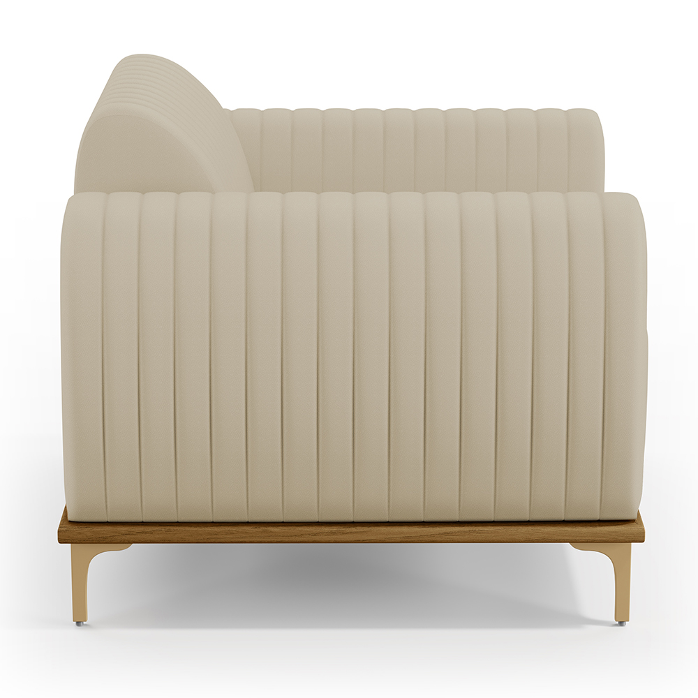 Kit 02 Poltronas Decorativas Base De Madeira Com Pés D'Ouro Molino D02 Corano Bege C-26 - Lyam Decor