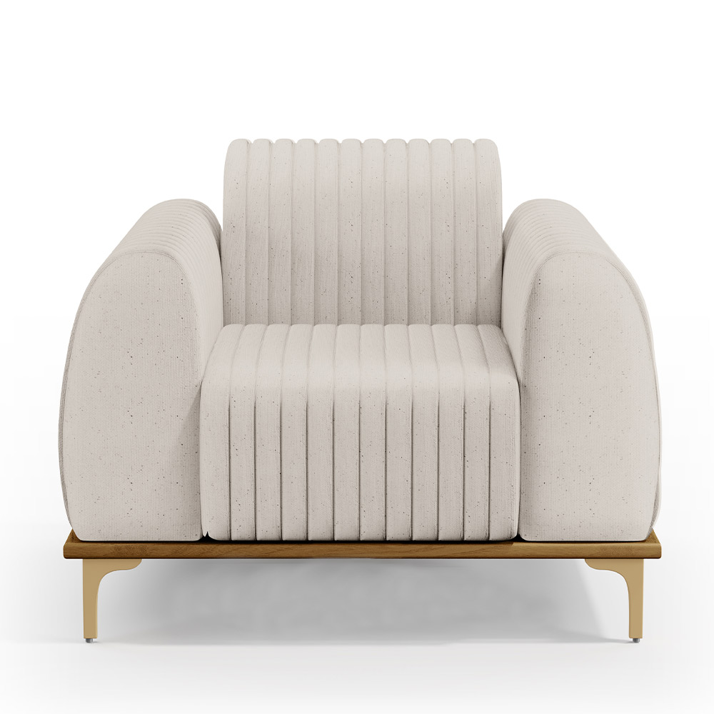 Kit 02 Poltronas Decorativas Base De Madeira Com Pés D'Ouro Molino D02 Linho Cru C-443 - Lyam Decor