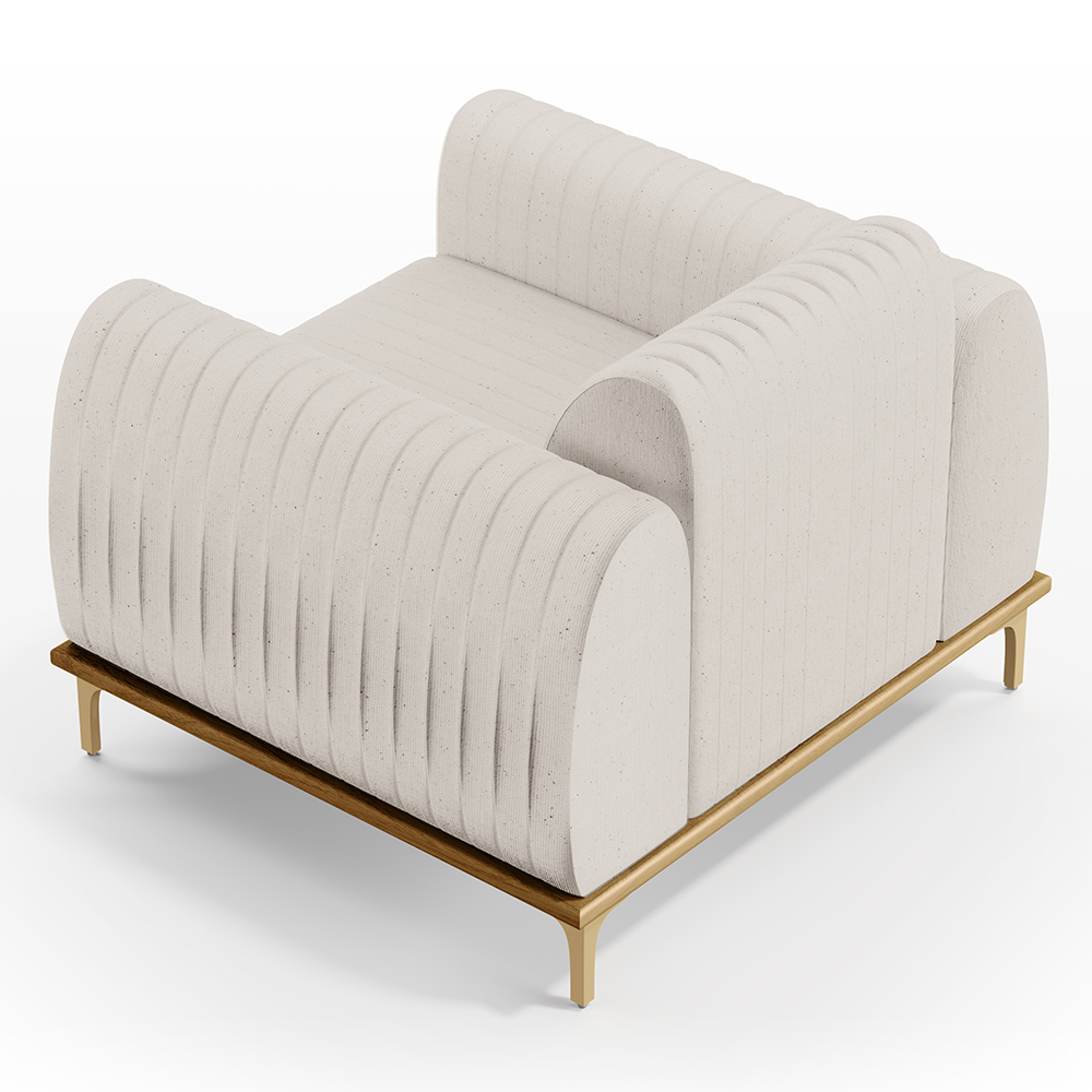 Kit 02 Poltronas Decorativas Base De Madeira Com Pés D'Ouro Molino D02 Linho Cru C-443 - Lyam Decor