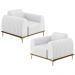 Kit 02 Poltronas Decorativas Base De Madeira e Pés D'Ouro Molino D02 Corano Branco C-12 - Lyam Decor