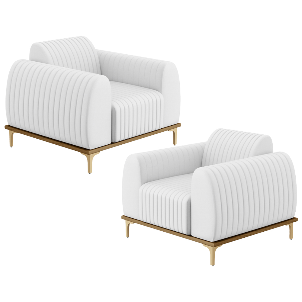 Kit 02 Poltronas Decorativas Base De Madeira e Pés D'Ouro Molino D02 Corano Branco C-12 - Lyam Decor
