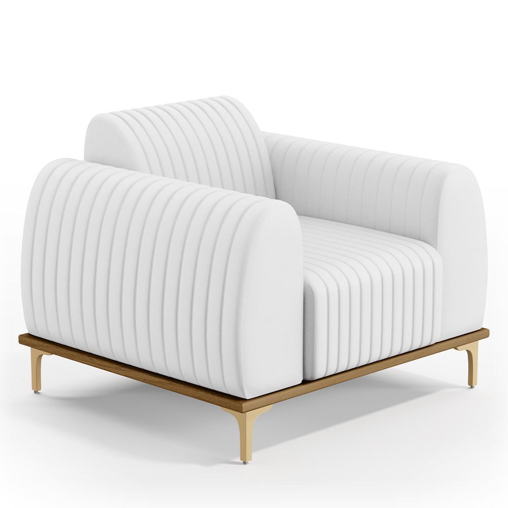 Kit 02 Poltronas Decorativas Base De Madeira e Pés D'Ouro Molino D02 Corano Branco C-12 - Lyam Decor