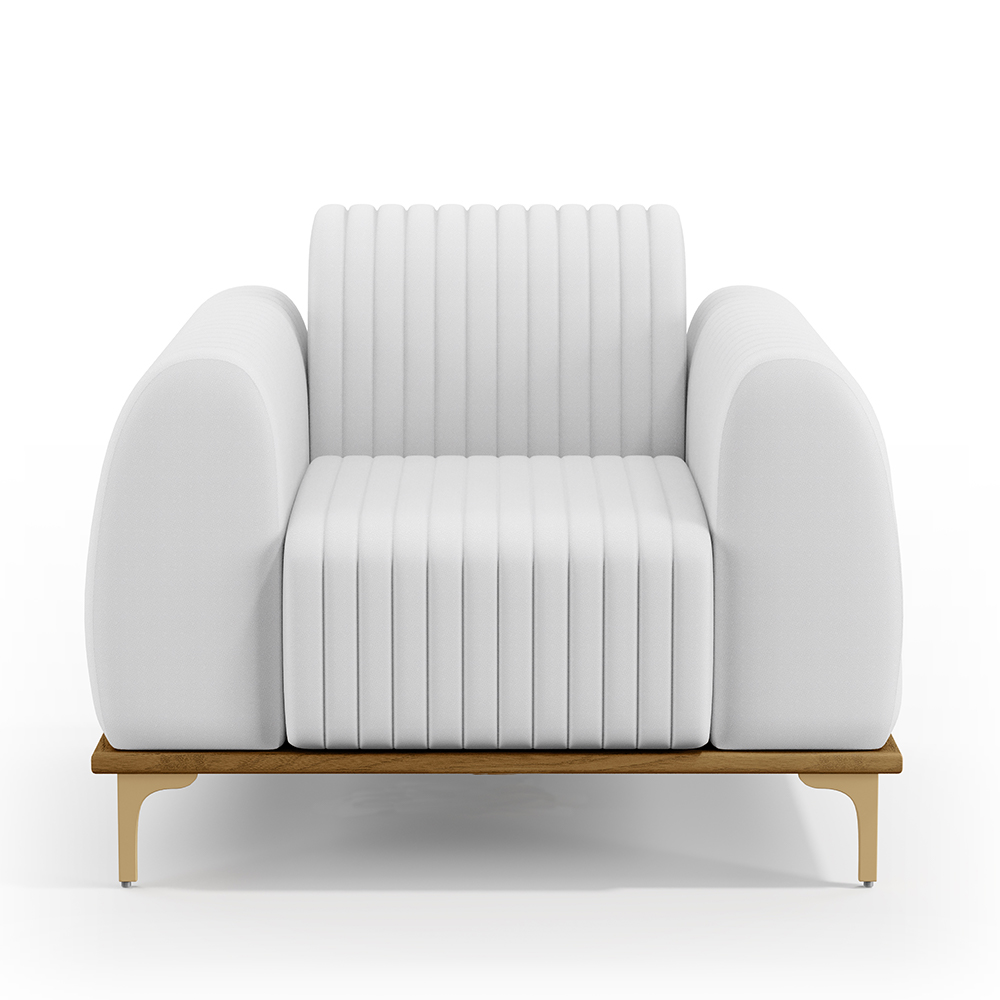 Kit 02 Poltronas Decorativas Base De Madeira e Pés D'Ouro Molino D02 Corano Branco C-12 - Lyam Decor