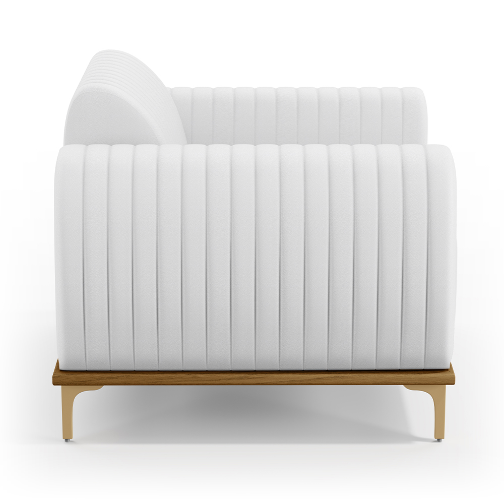 Kit 02 Poltronas Decorativas Base De Madeira e Pés D'Ouro Molino D02 Corano Branco C-12 - Lyam Decor