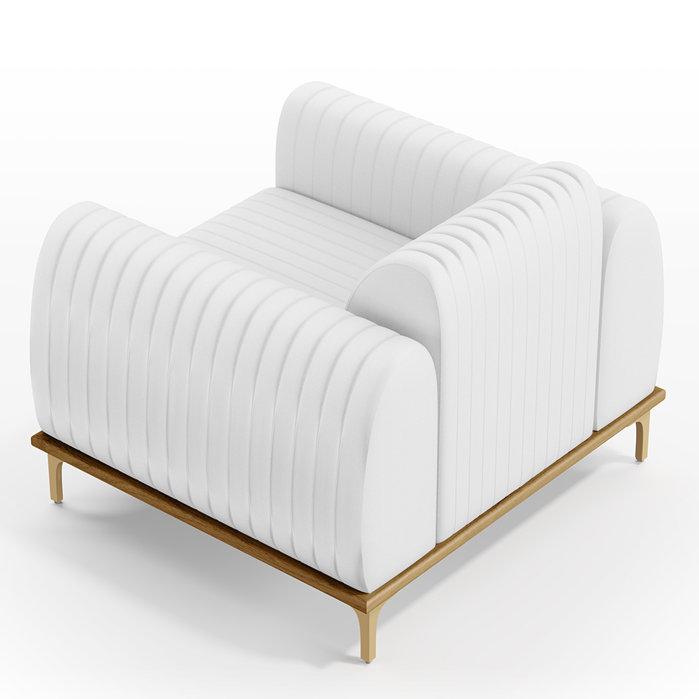 Kit 02 Poltronas Decorativas Base De Madeira e Pés D'Ouro Molino D02 Corano Branco C-12 - Lyam Decor