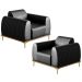 Kit 02 Poltronas Decorativas Base De Madeira e Pés D'Ouro Molino D02 Corano Preto B-159 - Lyam Decor