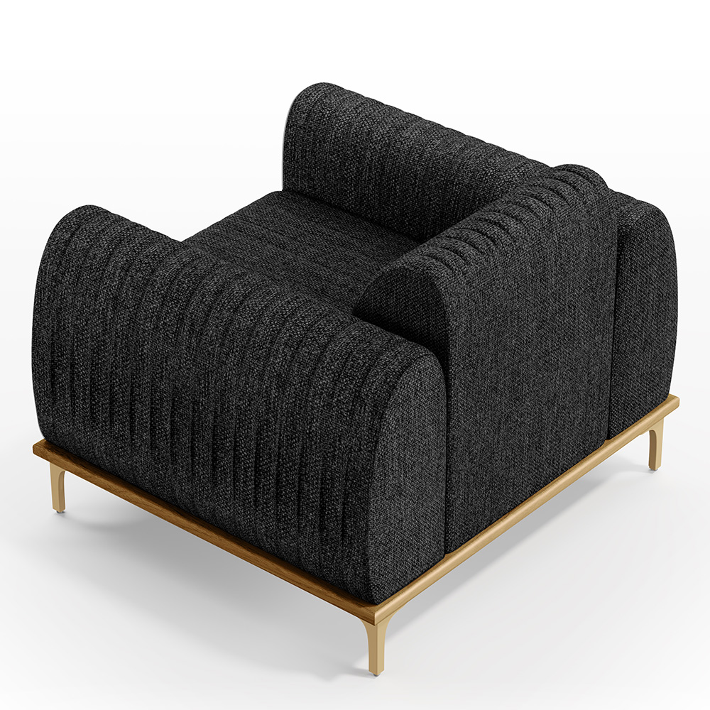 Kit 02 Poltronas Decorativas Base De Madeira e Pés D'Ouro Molino D02 Linho Chumbo D-465 - Lyam Decor