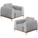 Kit 02 Poltronas Decorativas Base De Madeira e Pés D'Ouro Molino D02 Linho Cinza D-315 - Lyam Decor