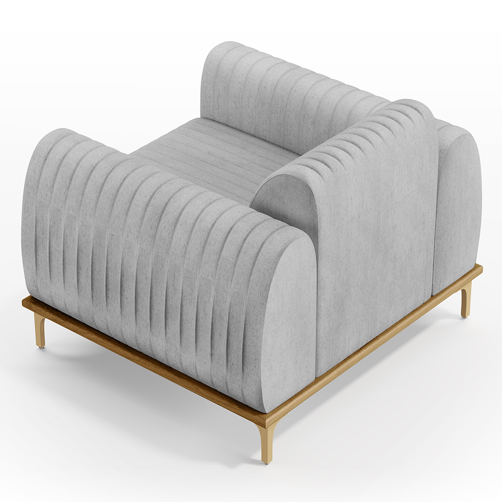 Kit 02 Poltronas Decorativas Base De Madeira e Pés D'Ouro Molino D02 Linho Cinza D-315 - Lyam Decor