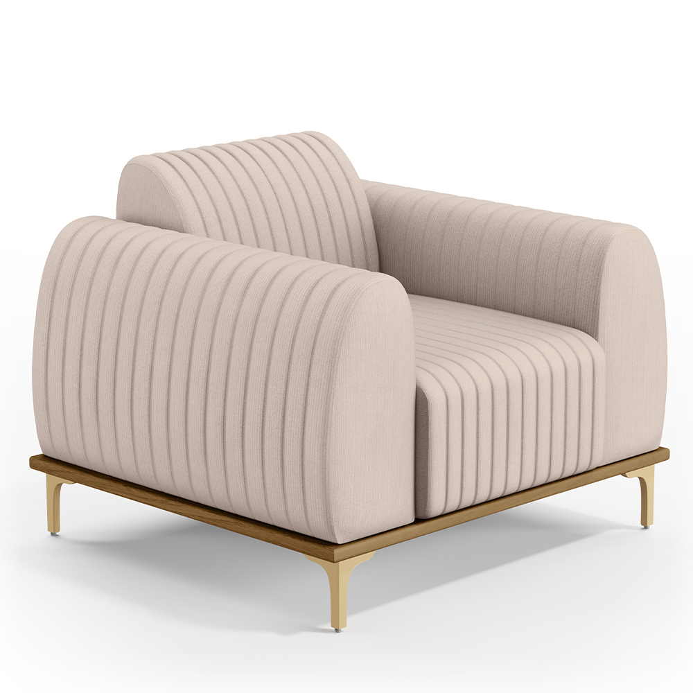 Kit 02 Poltronas Decorativas Base De Madeira e Pés D'Ouro Molino D02 Veludo Bege C-309 - Lyam Decor