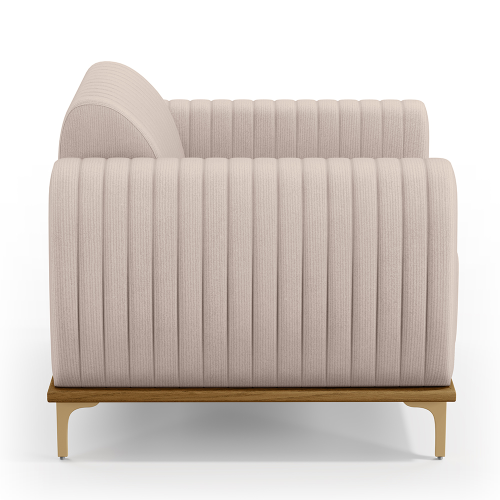 Kit 02 Poltronas Decorativas Base De Madeira e Pés D'Ouro Molino D02 Veludo Bege C-309 - Lyam Decor