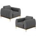 Kit 02 Poltronas Decorativas Base De Madeira e Pés D'Ouro Molino D02 Veludo Cinza C-317 - Lyam Decor