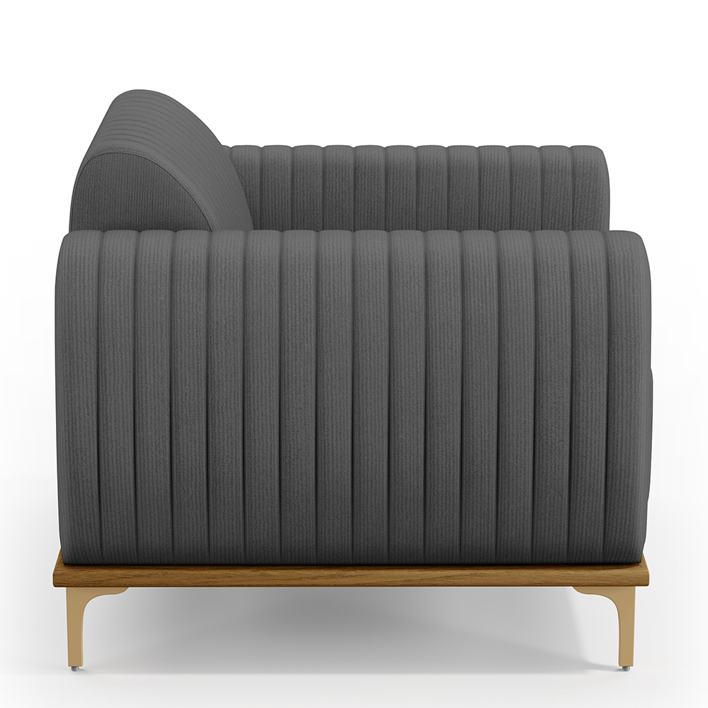 Kit 02 Poltronas Decorativas Base De Madeira e Pés D'Ouro Molino D02 Veludo Cinza C-317 - Lyam Decor