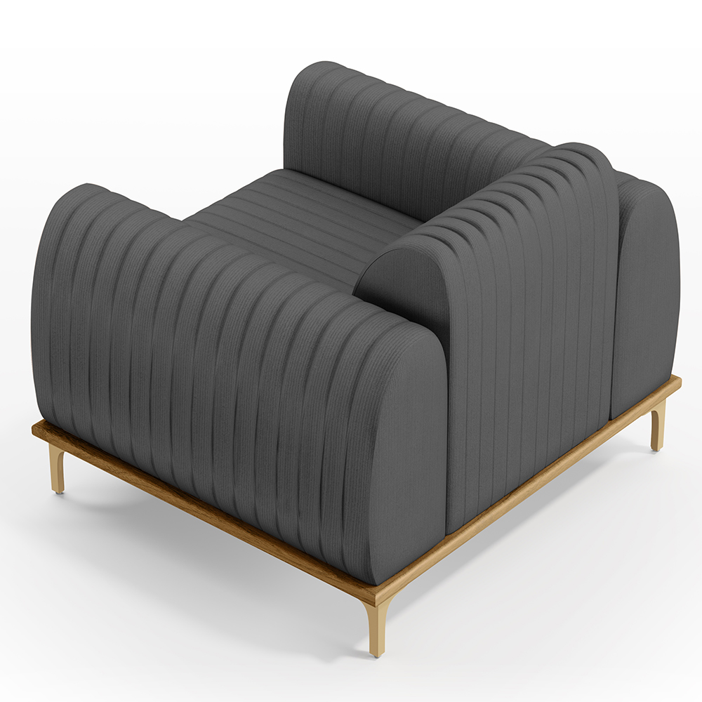 Kit 02 Poltronas Decorativas Base De Madeira e Pés D'Ouro Molino D02 Veludo Cinza C-317 - Lyam Decor