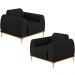 Kit 02 Poltronas Decorativas Base De Madeira e Pés D'Ouro Molino D02 Veludo Preto C-300 - Lyam Decor