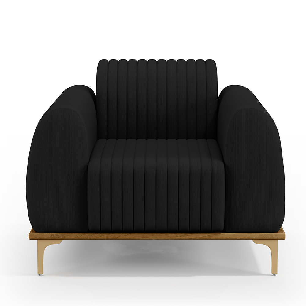 Kit 02 Poltronas Decorativas Base De Madeira e Pés D'Ouro Molino D02 Veludo Preto C-300 - Lyam Decor
