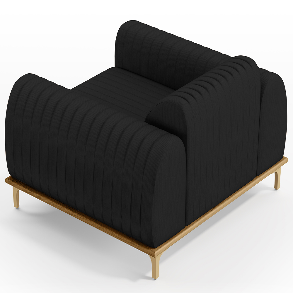 Kit 02 Poltronas Decorativas Base De Madeira e Pés D'Ouro Molino D02 Veludo Preto C-300 - Lyam Decor