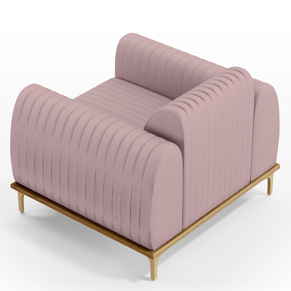 Kit 02 Poltronas Decorativas Base De Madeira e Pés D'Ouro Molino D02 Veludo Rosê C-305 - Lyam Decor
